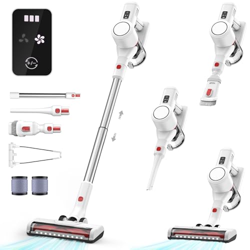 Akku Staubsauger Kabellos Vacuum Cleaner - Cordless Akkustaubsauger Akkusauger Kabelloser Leise Stielstaubsauger Stabstaubsauger Elektrische Kehrbesen ohne Kabel für Hartböden Teppiche Tierhaare