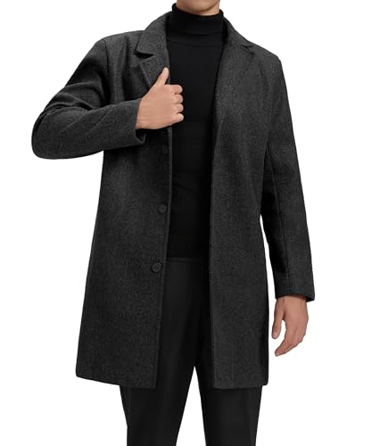 GLESTORE Mantel Herren Wintermantel Lang Trenchcoat Herrenmantel Winter Coat Men Schwarz L