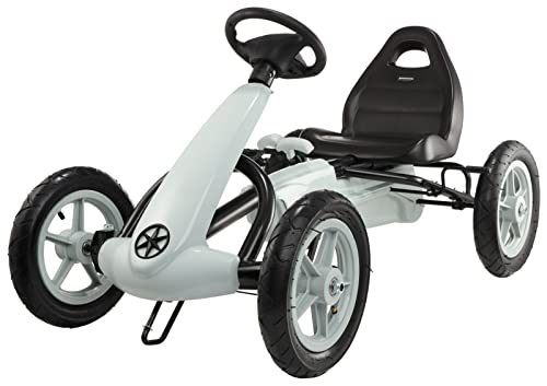 HyperMotion Go-Kart Tretfahrzeug - Kinderfahrzeug ab 5 Jahren - Verstellbarer Sitz mit Doppelhandbremse - 30cm Räder - Vorwärts & Rückwärts Fahrfunktion - Grau