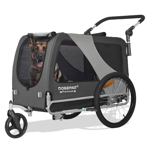 DOGGYHUT® Premium XL 2 in 1 Hundefahrradanhänger & Jogger 23-45 kg Fahrradanhänger für Hunde Hundeanhänger für Fahrrad 80106 (GRAU)