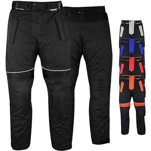 Motorradhose Herren mit 2CE Protektoren - Winddicht Biker Quad textil Hosen - Wash- & Abnehmbar Thermo-Futter, Kombi-Reißverschluss, Elastischer Bund - aus 4 Schichten & 2 Zipper Taschen Schwarz - 54