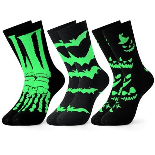 Moyel 3 Paar Halloween Socken Kinder Glow in the Dark 8-12 Jahre Boo Basket Halloween Accessoires Mädchen Skelett Halloween-Deko Party Halloween Geschenk Kinder Halloweenkostüm Horror Jungen