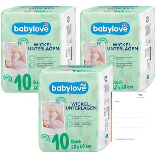 Babylove Wickelunterlagen Sparset 3 x 10 Stück + Halley Bedding Notizblock Set