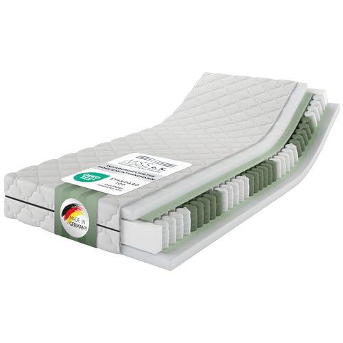 MSS e.K. Medic Taschenfederkernmatratze 90x200 x 20 cm (Kernhöhe 19 cm), 7-Zonen Federkernmatratze mit Komfortschaum und Microfaser-Bezug, Matratze für Kinder und Erwachsene, Härtegrad H3