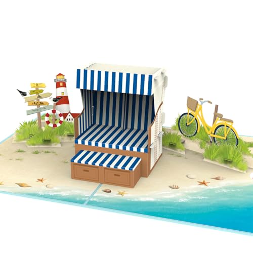 papercrush® Pop-Up Karte Strandkorb - 3D Geburtstagskarte für Frauen, Geldgeschenk für Strandurlaub & Urlaubskasse, Reisegutschein für Nordsee, Sylt & Ostsee, Geschenkgutschein für Urlaub am Meer