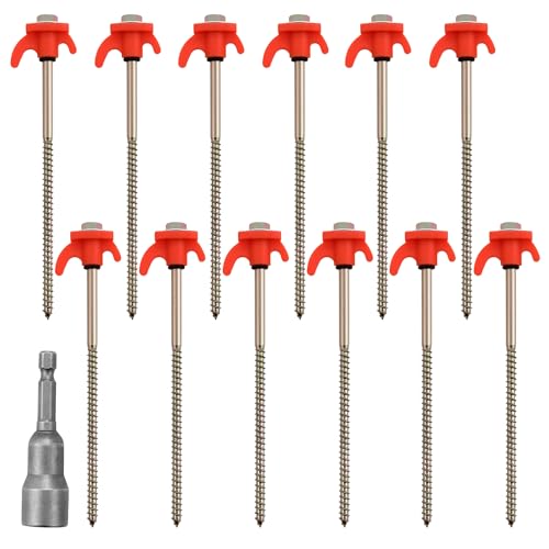 12x Zeltheringe, Drehbare Zeltheringe mit Gewinde, Schraubheringe Mit Steckschlüssel, Heringe Camping für Verschiedene Campingumgebungen, Zeltpflöcke ideal für harten Boden, Wald, Wiesen, Felsen