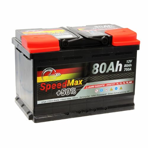 SMC Autobatterie Speed Max 80Ah 12V 750A L3 Starterbatterie für Autos mit hohem Energiebedarf ersetzt 70 71 72 75 77 80 ah überlegene Leistung Pluspole Recht Wartunsfrei