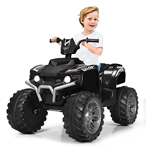 COSTWAY 12V Elektro Kinderquad mit Scheinwerfer, Mini Elektroquad mit Musik & Hupe, 4 Räder Kinder Quad 2,8-5 km/h, Kindermotorrad, Kinderauto, Elektroauto für Kinder ab 3 Jahren (Schwarz)