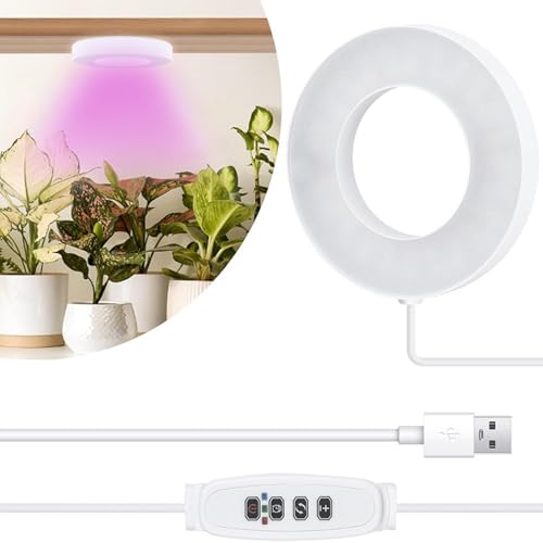 Pflanzenlampe LED Vollspektrum mit USB-Adapter, Wachstumslicht für Zimmerpflanzen, 10 Helligkeitsstufen