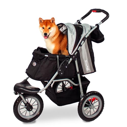 Innopet Hundebuggy Comfort EFA Eco Schwarz/Silber – faltbarer Hundewagen, Katzenwagen für Gelände & Strand – pannensichere 30cm Räder, recycelter Nylonstoff