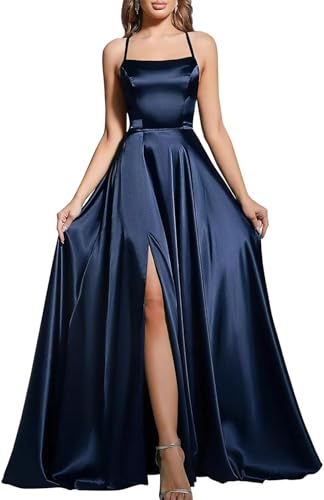 Babyonline D.R.E.S.S. Cocktailkleid, Hochzeit, lang, Schlitz, sexy, rückenfrei, schick, elegant, Galakleid mit Schleppe, marineblau, 30