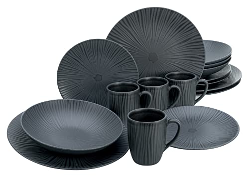 CreaTable, 20537, Serie Vesuvio Black, 16-teiliges Geschirrset, Kombiservice aus Steinzeug, spülmaschinen- und mikrowellengeeignet, Made in Portugal