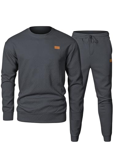 Elegancity Trainingsanzug Herren 2-Teiliger Jogginganzug Sets Casual Jogginghose Herren Lang und Rundhals Sweatshirt Set Sportanzug Tracksuit,Dunkelgrau M