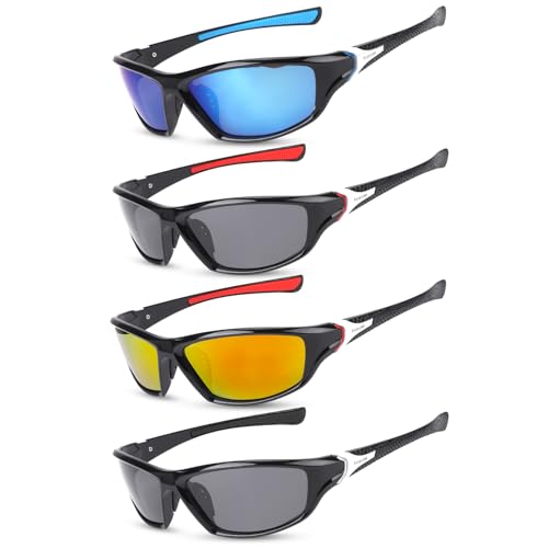 Utensilsto 4 Paar Sonnenbrille Herren Polarisiert Sport Sonnenbrille Fahrrad Blau Sportbrille UV 400 Sunglasses für Herren Damen zum Radfahren Ski Golfen Angeln Fahren Wandern