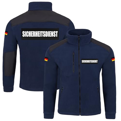 LOCO Sicherheitsdienst Fleecejacke Herren - Funktionale Arbeitsjacke mit Aufdruck vorne & hinten - Fleece Pullover Wachschutz, wahlweise mit Deutschlandflagge
