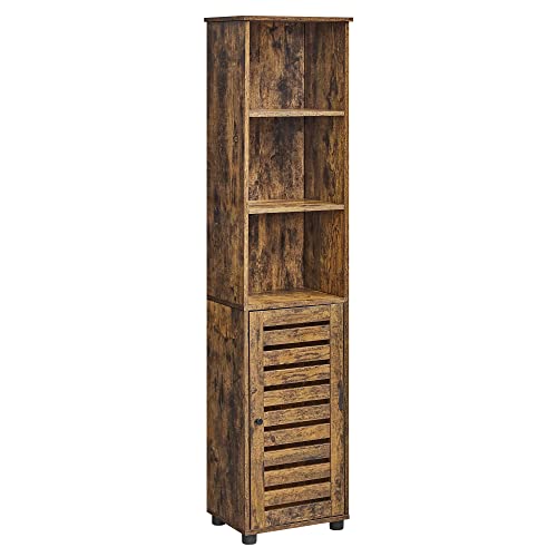 VASAGLE Hochschrank fürs Badezimmer, hoher Badezimmerschrank, Badregal stehend, mit 3 offenen Fächern und 2 verstellbaren Einlegeböden, Wohnzimmer, Eingangsbereich, vintagebraun BBK160X01