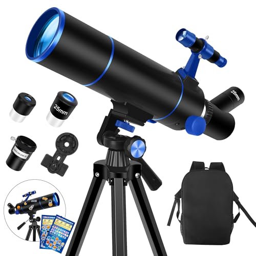 Dianfan Teleskop, Teleskop für Erwachsene Astronomie, 80mm Blende Teleskope für Kinder & Anfänger, Kompaktes und Tragbares ReiseTeleskop mit Rucksack, Telefon Adapter und Aufkleber