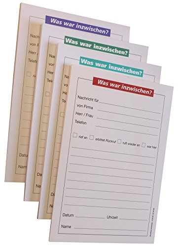 Druckerei Scharlau 10x Notizblock Was war inzwischen - 40 Blatt, 12 x 16,8 cm, 2/0 fbg bedruckt (farblich sortiert) - Qualitäts-Offset-Papier 80g/m² (18976)