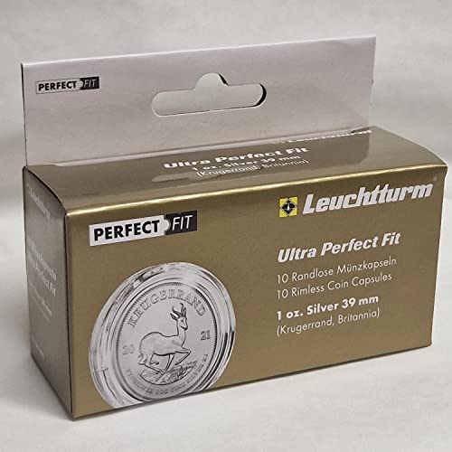 Ultra Perfect·Fit Münzkapseln für 1 oz. Krügerrand Silber oder 1 oz. Britannia Silber 39 mm Münzen - Premium-Münzkapseln von Leuchtturm 10er Pack