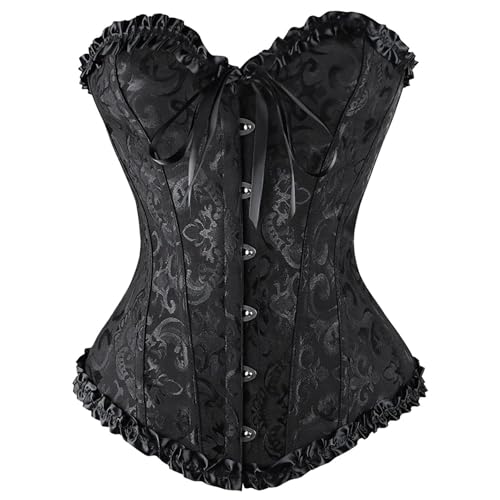 Beichwtd Damen Vollbrust Corsage Korsett Top Gothic Vintage Corsagen Bustier Corsette, Schwarz XXL