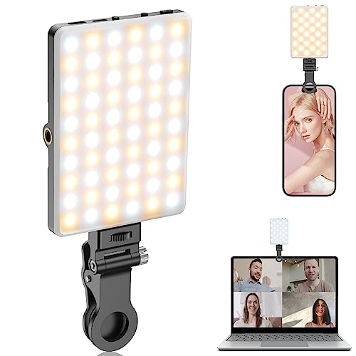 TONEOF Selfie Licht Handy, Monitor Lampe, USB Wiederaufladbares Videolicht mit Clip&Zwei 1/4
