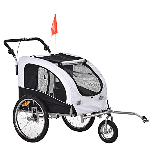 PawHut 2 in 1 Hundeanhänger Jogger Fahrradanhänger Hunde Hunde-Fahrradanhänger Weiß+Schwarz 155 x 83 x 108 cm