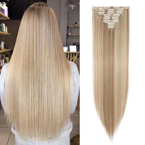 SEGOHAIR Clip In Extensions Haarverlängerung SET 8Pcs 18 Clips Voller Kopf Wie Echthaa Glatt - Synthetisches Haarteil Für Damen 26