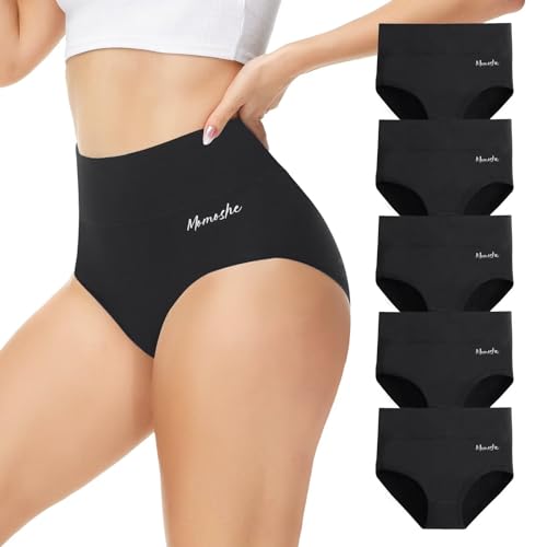 Momoshe Damen-Unterhosen Skiny Personalisiert Atmungsaktiv Push Up Unterhose Sexy Set Shaping Unterwäsche Damen Baumwolle Hohe Taille Hipster Für Frau Schwarz 5er Pack 2XL
