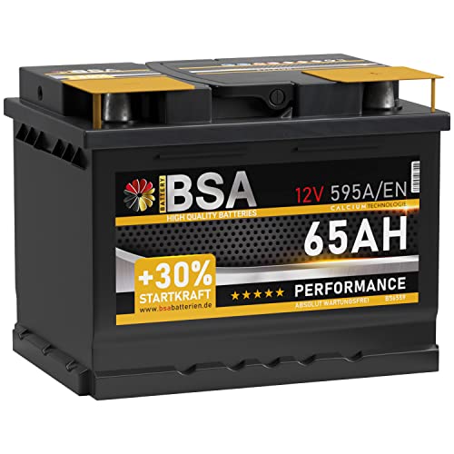 BSA Autobatterie 65Ah 12V 595A/EN +30% mehr Startkraft Starterbatterie ersetzt Batterie 60Ah 61Ah 63Ah 62Ah 64Ah, PKW