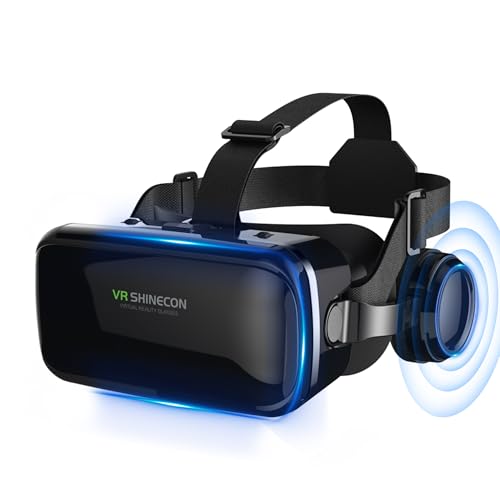 FIYAPOO 3D VR Brille mit HiFi Kopfhörern, Immersive Virtual Reality für Spiele & Filme, Ergonomisches Design, Unterstützt 4,7-6,6 Zoll Smartphones, Weihnachten Geschenk für Kinder