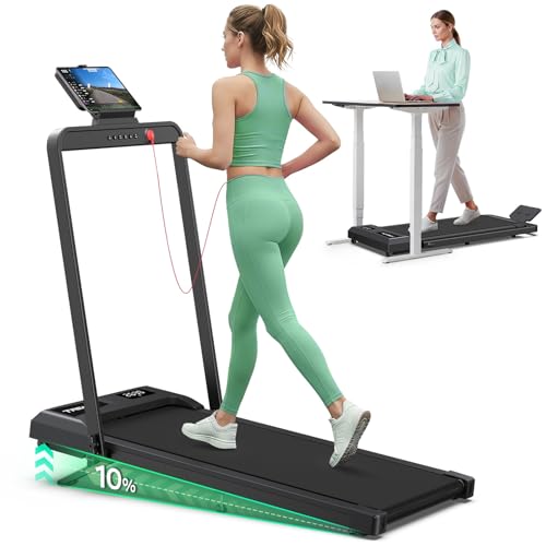 Laufband für Zuhause, 2 in 1 Walking Pad Klappbar mit 10% Steigung, 3.0PS Klappbar Laufband für Zuhause & Büro mit LED-Anzeige, Schreibtisch Treadmill Leise, APP, Bis 145 kg, Keine Installation