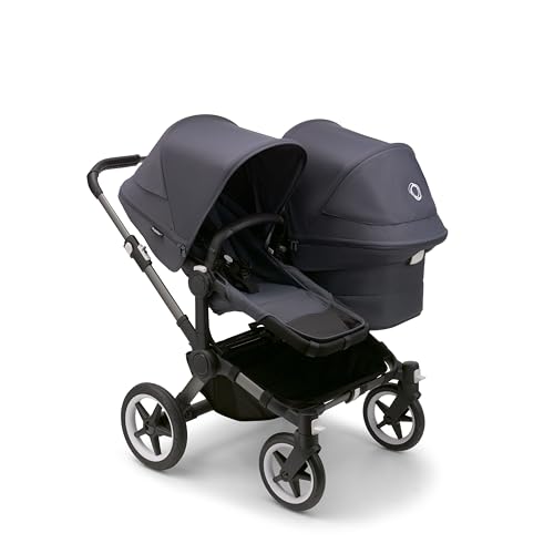 Bugaboo Donkey 5 Duo Geschwister-Kinderwagen, verbessertes Side by Side Design, wendbarer Sitz, Ein-Hand-Lenkung und extra viel Stauraum, Stormy Blue