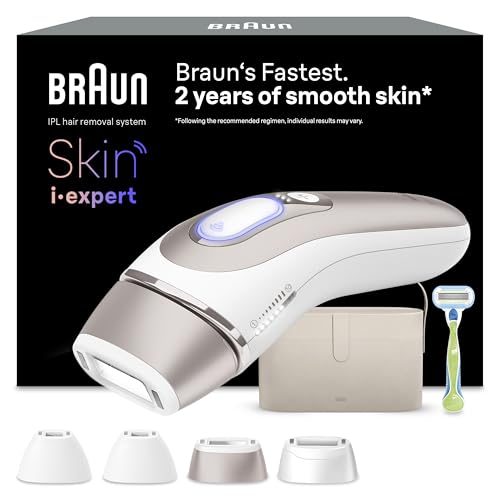 Braun Smart IPL 7 Skin i·expert – IPL Geräte Haarentfernung, Dauerhafte und Schmerzfreie Haarentfernung für Zuhause – inkl. Gratis App, Etui, Venus Rasierer, 4 smarte Aufsätze – PL7387, Weiß/Rosegold