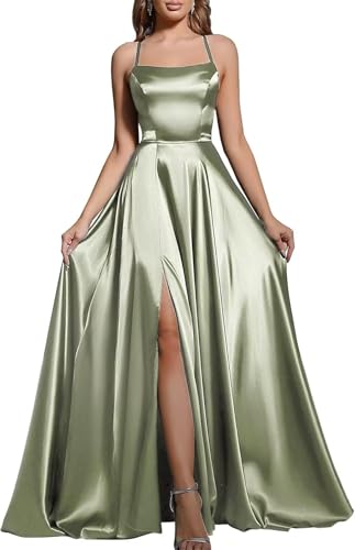 BABYONLINE D.R.E.S.S. Cocktailkleid, Hochzeit, lang, Schlitz, sexy, rückenfrei, schick, elegant, Galakleid mit Schleppe, grün, 36