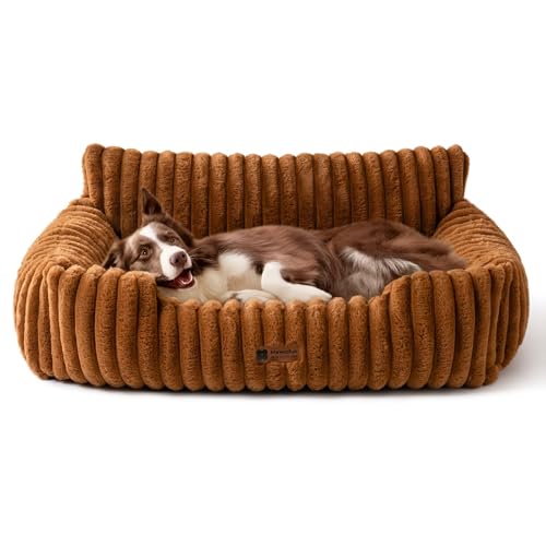 MEWOOFUN Hundesofabett - Katzenbetten für Hauskatzen Weich und Flauschig, Katzensofabett Kleines Hundebett für Hunde und Katzen, Beruhigendes Hundebett (Braun, 91x72x30cm)
