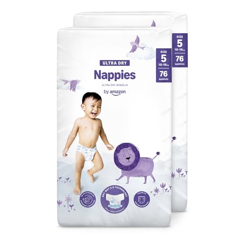 By Amazon Ultra Dry Windeln Größe 5 (10-16 kg) - MONATSBOX, Weiß, 152 Stück (2 Packungen mit 76) (Früher Unter Der Marke Mama Bear, Identisches Produkt)