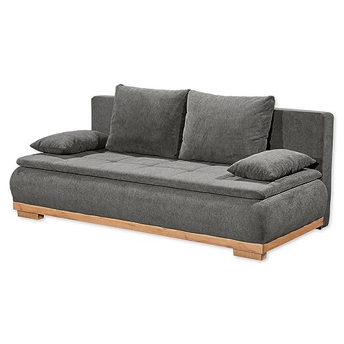 Stella Trading MILA Bequemes Schlafsofa mit Bettkasten in Artisan Eiche Optik, Stone - Ausziehbares Sofa mit Schlaffunktion - 208 x 93 x 105 cm (B/H/T)