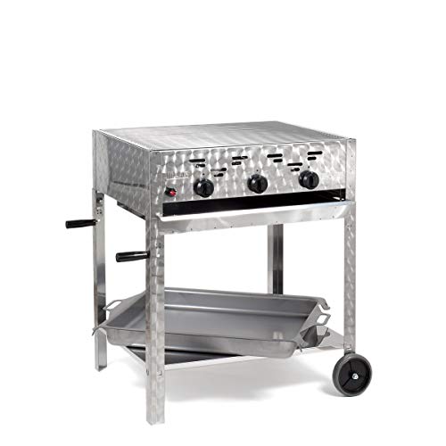 Gasgrill-Kombibräter 11kW 3-flammiger Edelstahl-Brenner fahrbar mit Grillrost und Stahlpfanne Gastrobräter Profigrill Verein