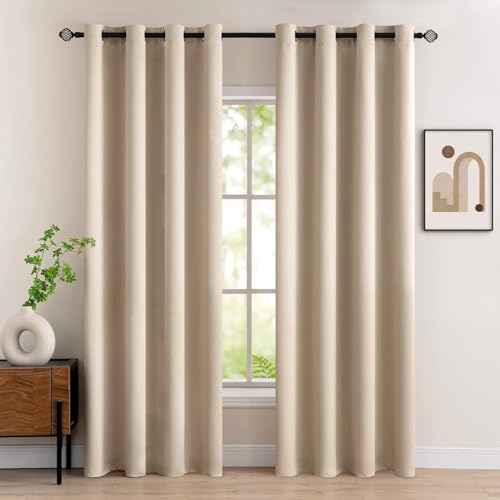 MIULEE Verdunklungsvorhänge Dunkelbeige Vorhänge Blickdicht 2er Set 225 cm Lang, Gardinen Ösen Abdunkelnde Vorhänge Wohnzimmer Schlafzimmer, Fenster Gardine Verdunkelung Thermovorhang Hitzeschutz