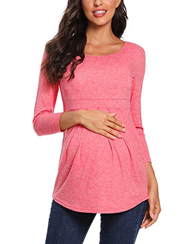 Love2Mi Damen Schwanger Umstandsmode 3/4 Ärmel Umstandsbluse Schön und Elegant T-Shirt