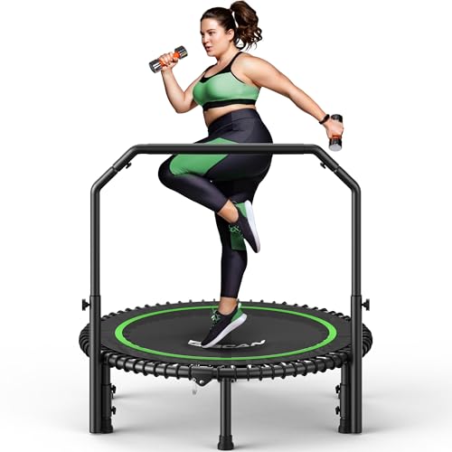 BCAN Rebounder-Trampolin für Erwachsene, 102 cm, 204 kg Belastbarkeit, mit Bungee-Seilen, verstellbarem Griff, stabil, leise – Grün