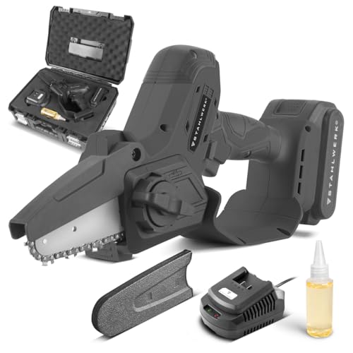 STAHLWERK Mini Akku Kettensäge MAK-20 ST – 2 Ah Akku, leistungsstarke Handkettensäge zum Schneiden von Holz aller Art, elektrische Motorsäge mit Brushless-Technologie, Kompakte Akku-Säge, 4,8 m/s