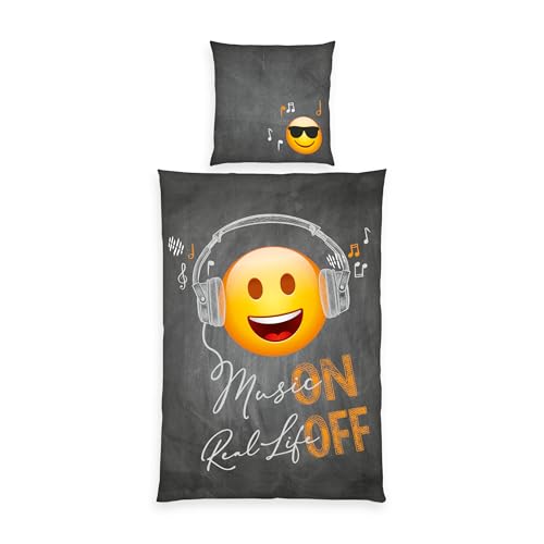 Herding EMOT!X Bettwäsche-Set, Wendemotiv, Bettbezug 135 x 200 cm, Kopfkissenbezug 80 x 80 cm, Baumwolle/Renforcé, Grau