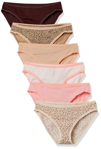 Amazon Essentials Damen Bikinihose aus Baumwolle (in Übergröße erhältlich), 6er-Pack, Leopardenmuster/Mehrfarbig/Streifen/Tiermuster, 38