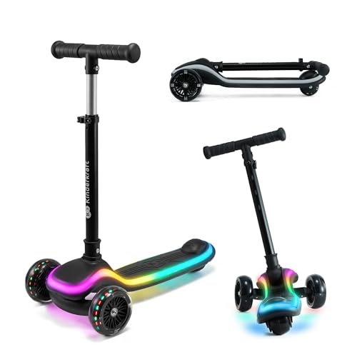 Kinderkraft RAKET Kinderroller ab 1 Jahr bis zu 50 kg, Scooter, Tretroller, LED Räder, Höheverstellbare Lenker, Modernes Design, Schwarz