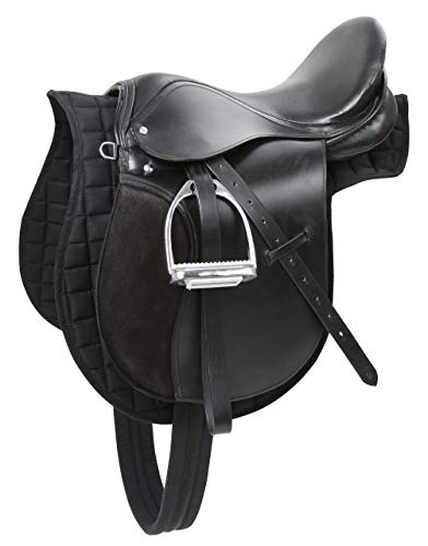 Kerbl Sattelset (Farbe schwarz, für Ponys, Sattelgröße 16,0 Zoll, Kammerweite 29,5 cm, Länge Sattelgurt 95 cm, Sattel) 32196