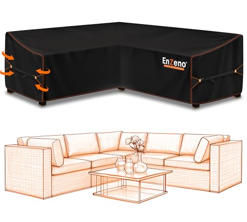 Enzeno Gartenmöbel Abdeckung L-Form,Schutzhülle für Gartenmöbel,wasserdicht Winddicht,Abdeckplane für Outdoor Ecksofa Eck-Loungegruppe Loungemöbel Rechteckig Abdeckhaube 255x255x87CM