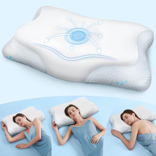 CloudÉtoile Orthopädisches Kissen Memory Foam Kissen ‑ 2‑in‑1 Ergonomisches Kopfkissen für Seiten Rücken & Bauchschläfer Nackenkissen Kopfkissen Seitenschläfer Weiß 64x38x12 cm