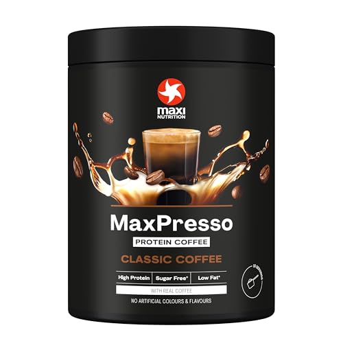 MaxiNutrition MaxPresso Coffee Classic 300g, Protein Kaffee, Whey Coffee Pulver, 21g Eiweiß pro Portion, Zuckerfrei & fettarm, Warm & kalt genießbar