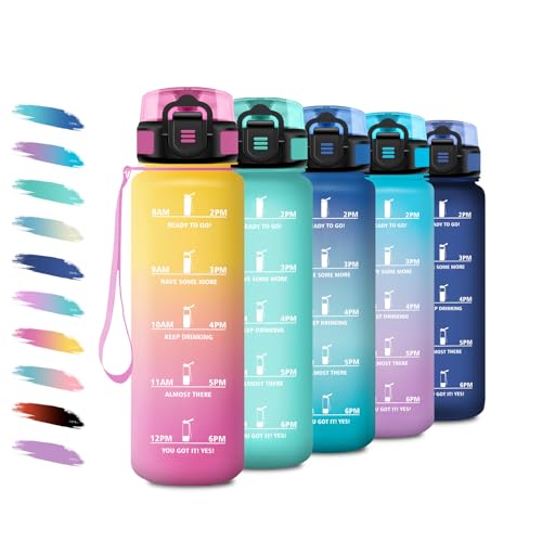 Trinkflasche 500ml, Motivierende Trinkflasche mit Zeitmarkierung, Auslaufsicher, Wasserflasche Kinder mit Filte, Kohlensäure Geeignet, Sport Wasserflasche für Radfahren, Schule, Junge, Mädchen